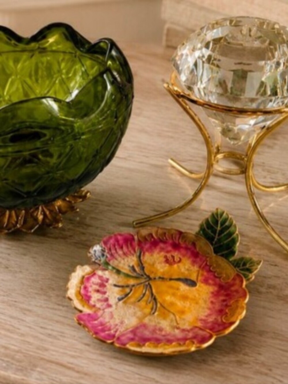 3 Piece Bundle | Vintage Indiana Glass | Floral Accent | Candle Holder